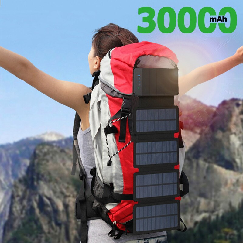 30000mah pliable chargeur solaire Mobile puissance panneau solaire extérieur batterie solaire Pack extérieur escalade pratique