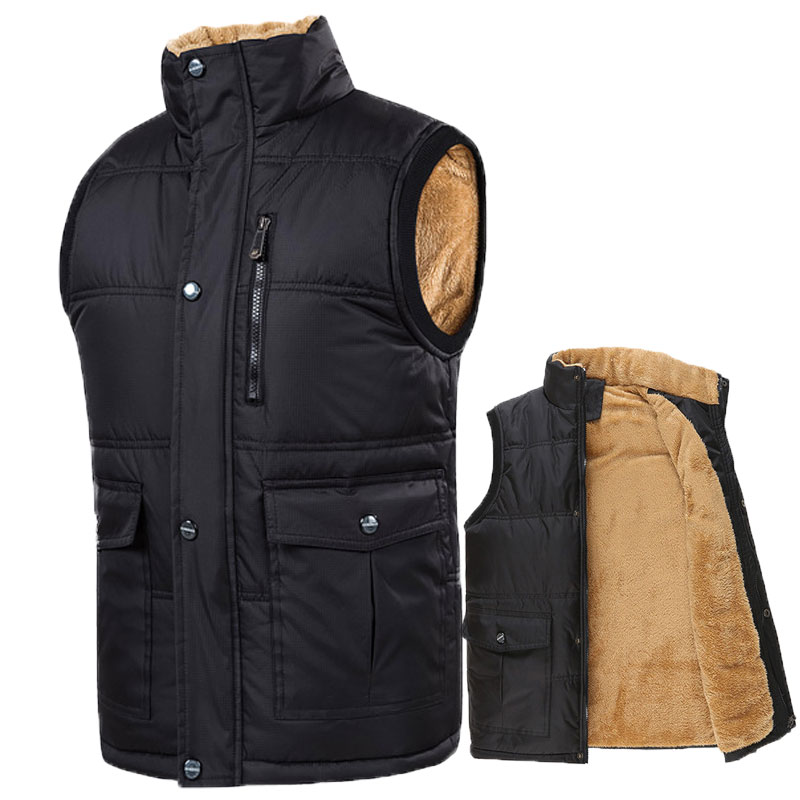 Gilet en molleton pour homme, veste sans manches, couleur unie, noir, , grande taille 7XL, Gilet épais, automne et hiver décontracté