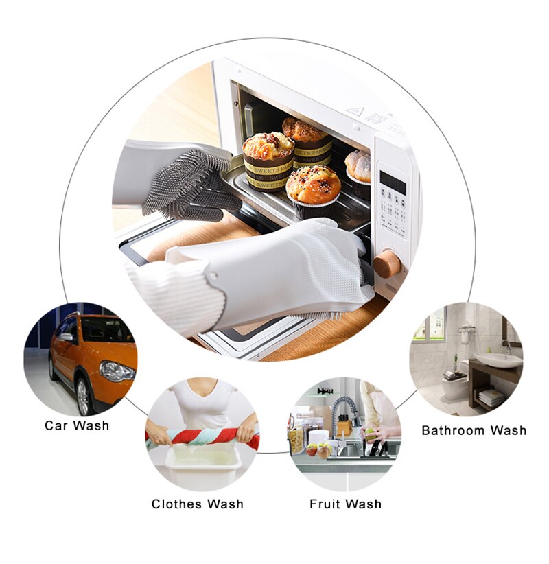1Pair Dishwashing Cleaning Gloves Silicone Rubber Sponge Glove Household Scrubber Kitchen Clean Tools Kitchen