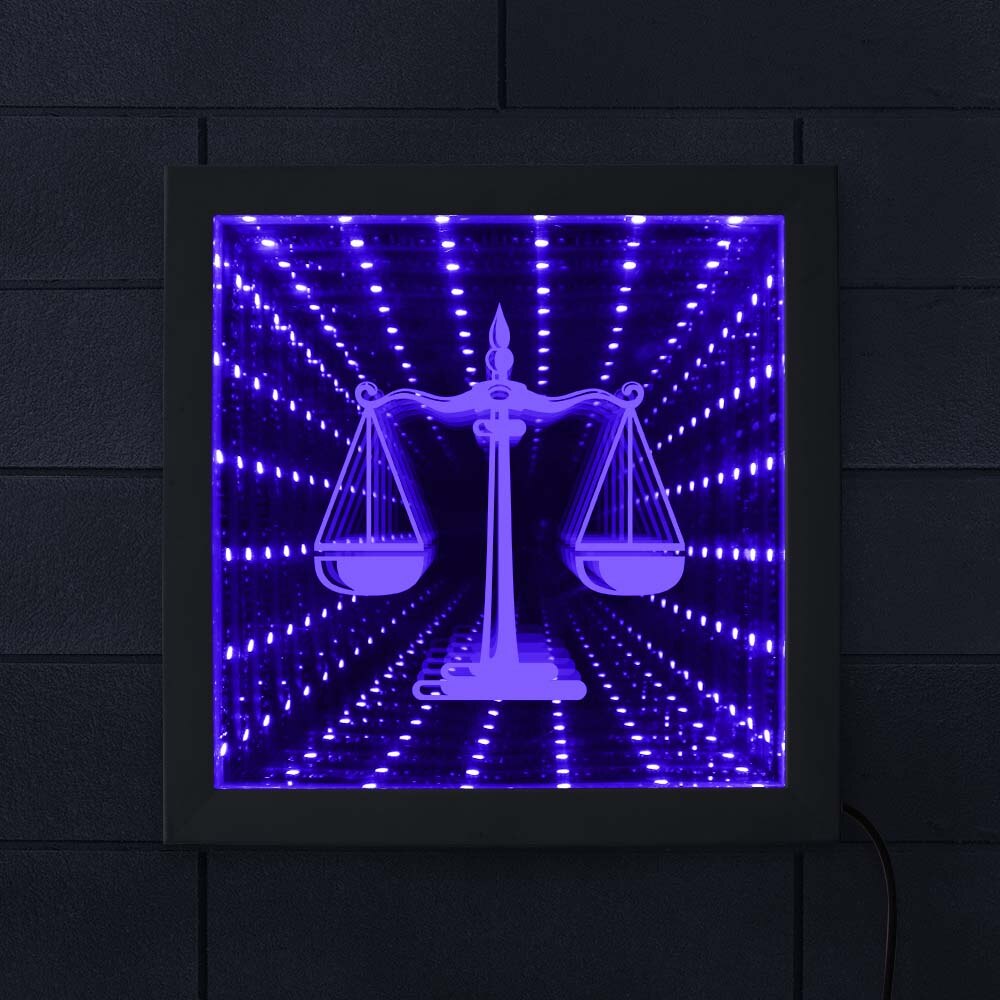 Retfærdighedsskala lov advokat symbol led infinity spejl firma advokat kontor retshus belysning væg dekoration led spejl