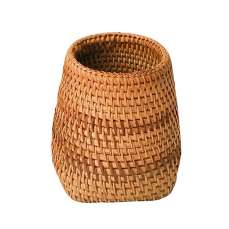 Portalápices de ratán Natural hecho a mano, Cubo de almacenamiento tejido, decoración de escritorio para el hogar y la Oficina, cilindro tejido a mano para el hogar: 3