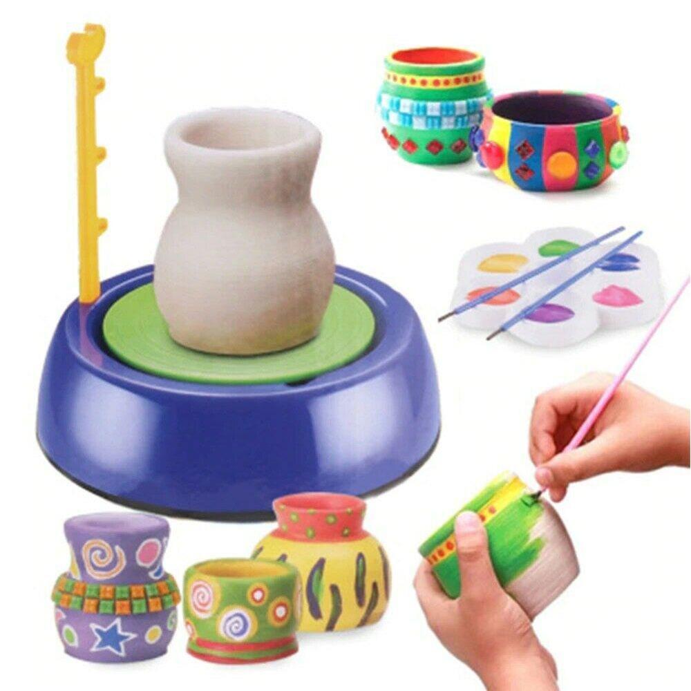 Children's Pottery Machine Student Soft Clay Making Billet Toy Set Electric Ready-to-Paint Ceramics Pottery Paint DIY Wheel J9P0