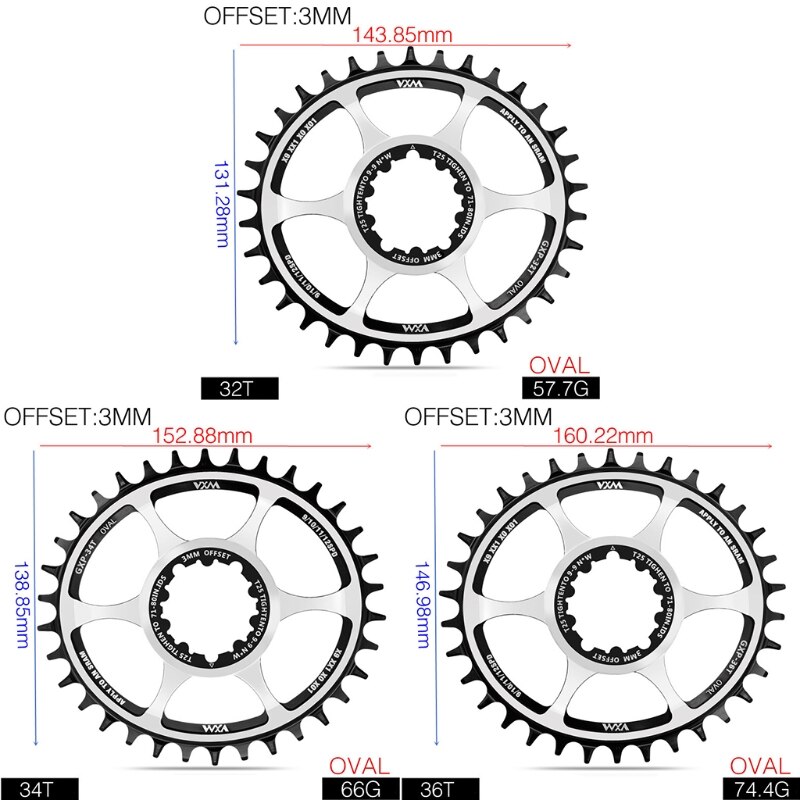 Piñón de cadena para bicicleta Gxp Oval 32t 34t 36t para Gx X1 1400 X0 X9 S1400 Mtb piñón 3mm Sram Gxp Xx1 Eagle X01