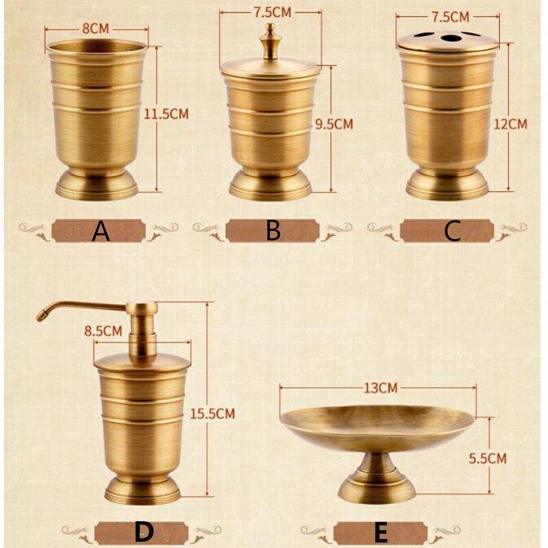 American style copper brass bathroom set toiletries set toothbrush cup holder mouthwash cup antique brass bottle desk soap box