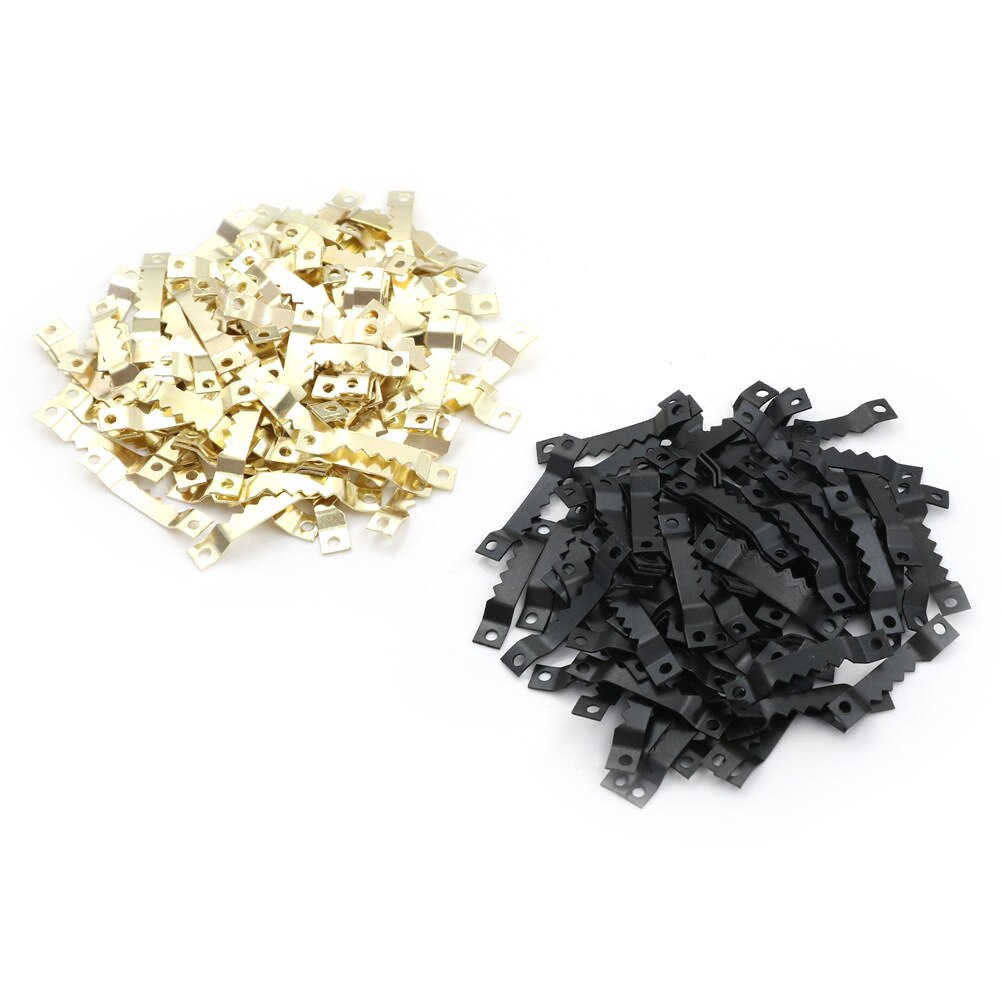 Unids/lote DE GANCHOS PARA cuadro de diente de sierra de color negro y plateado dorado, colgador colgante para pared de fotos, cuadro con imagen de espejo, ganchos para dientes de sierra con tornillos, 100