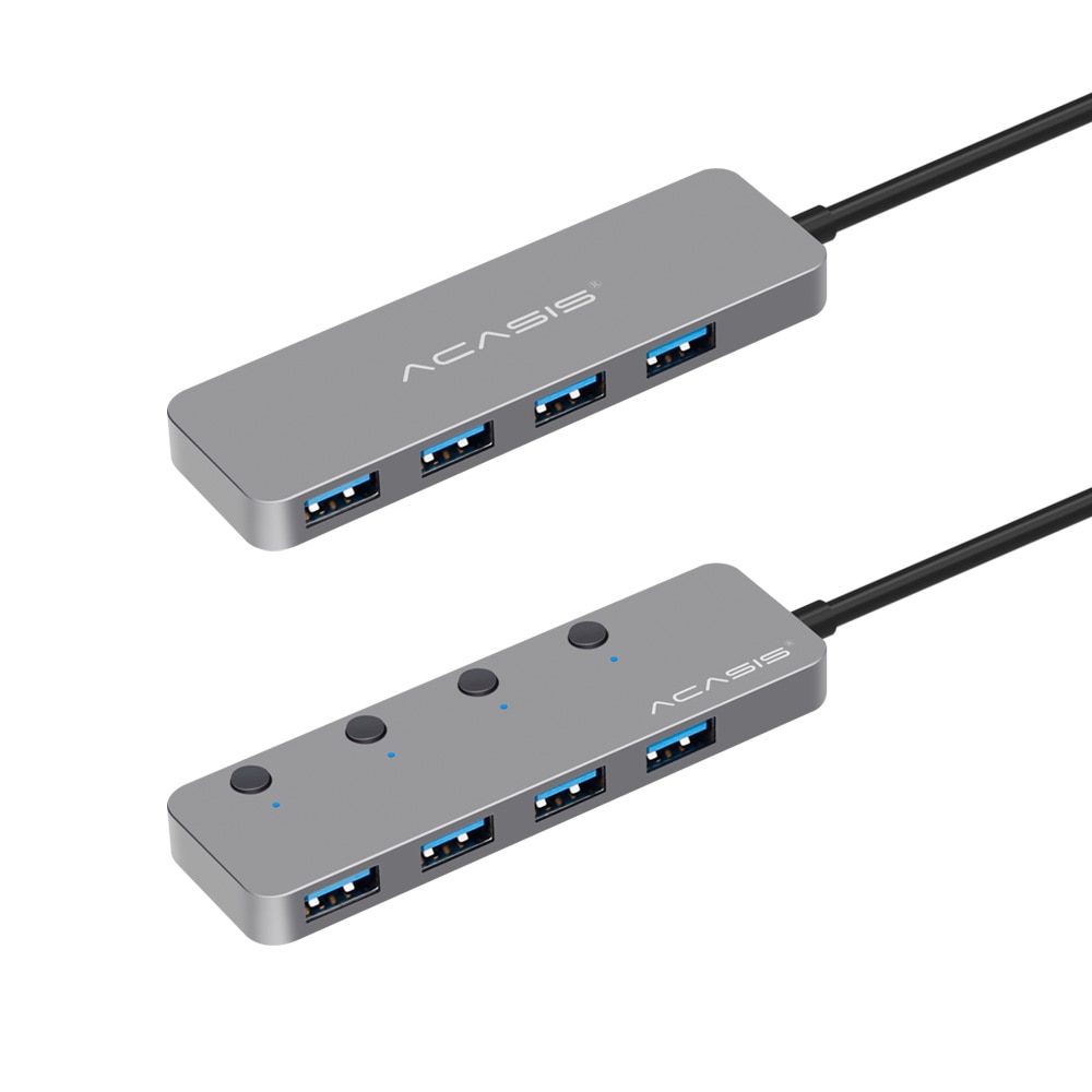 Acasis slim high speed usb 3.0 hub switch, externe 4 -poorts usb-splitter met laptop 4- poorts adapterhub - gray line 20cm
