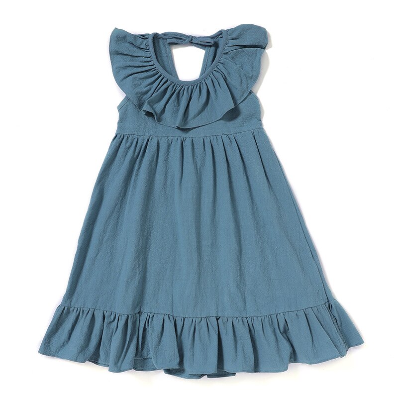 Robes d'été pour bébés filles, vêtements en coton, jupe sans manches, princesse, couleur unie: Blue-green / 2-3T