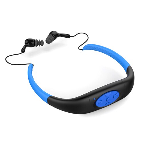 8 GB Lettore Musicale MP3 Impermeabile Subacquea Nuoto Immersioni Surf sport fascia da collo Auricolare stereo terme Surf subacqueo Handsfree FM Radio: Blu