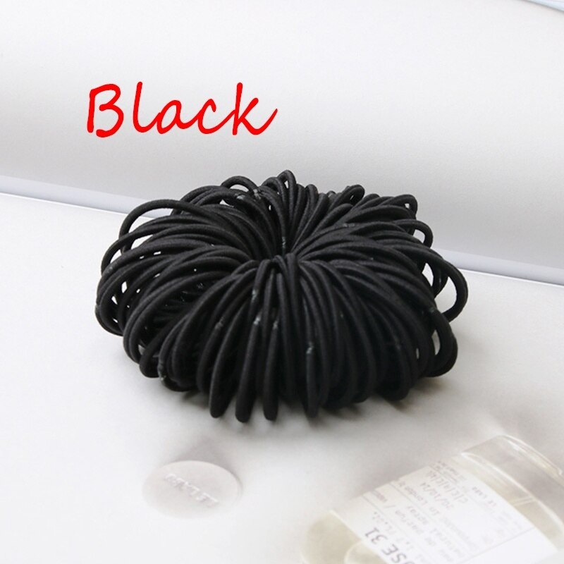 100 PCS/Lot noël haute-élastique enfants bonbons couleur cheveux corde élastique Scrunchie cheveux bandes Mini cheveux anneaux élastique pour les filles: 100Pcs-Black