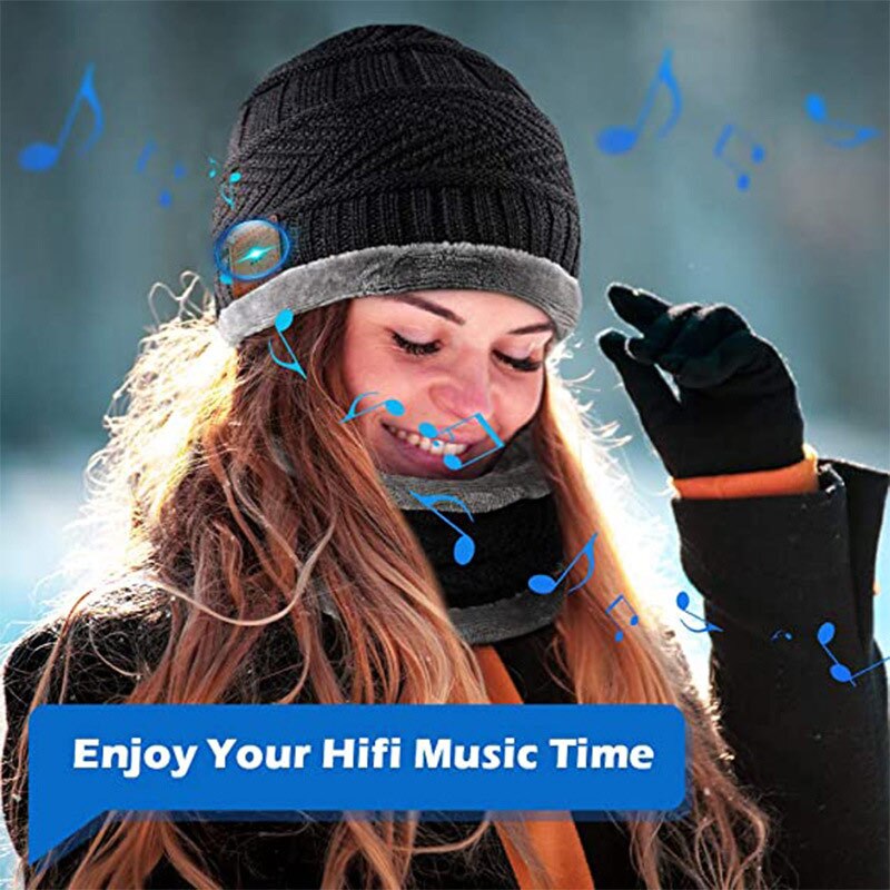 Bluetooth-muts met sjaal, bluetooth-oplaadbare gebreide muts met draadloze handsfree hoofddeksel, kerstmuts voor mannen en vrouwen.