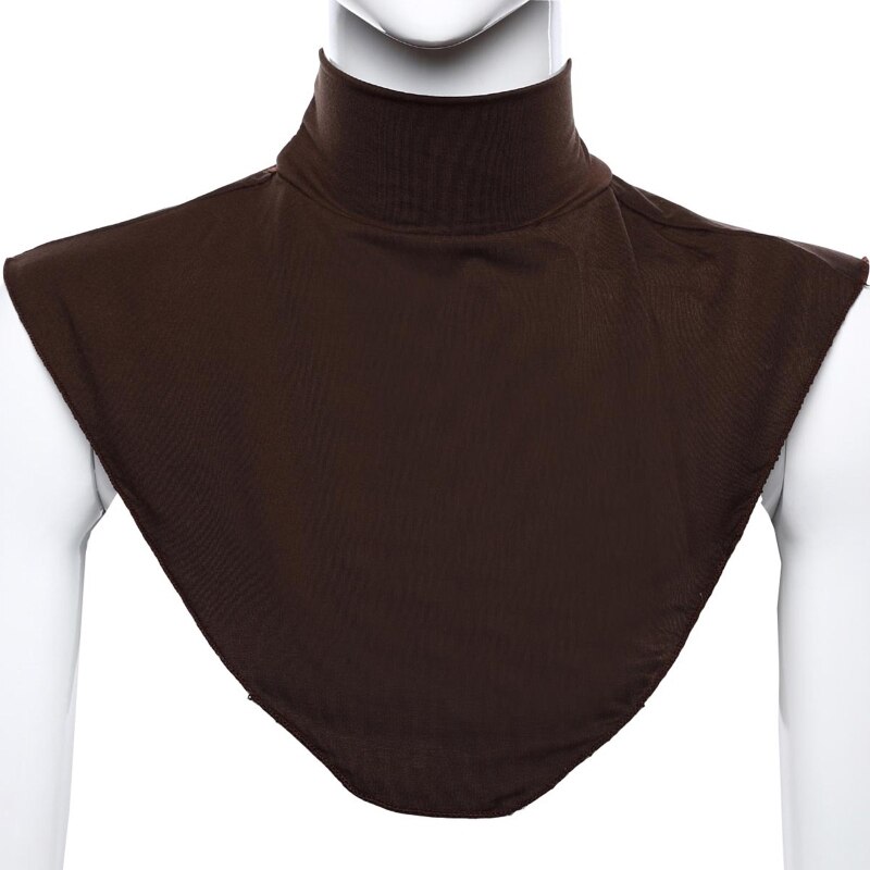 Women Turtleneck Dickey Muslim Modal Detachable Half Top Solid Color False Collar Islamic Hijab Extension Neck Cover: Coffee