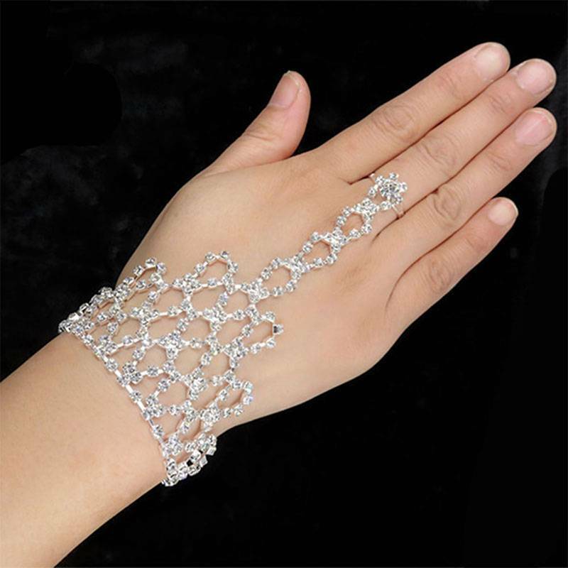 Nouvelle strass Bracelet chaîne lien bague femmes chaîne danse gants Bracelet bijoux