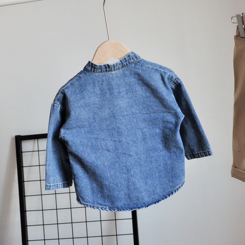 VIDMID Children Denim Shirts Classic Solid color long-sleeve Turn-down Collar Boys Shirts For 3-10 Years Old Kids Wear P1018