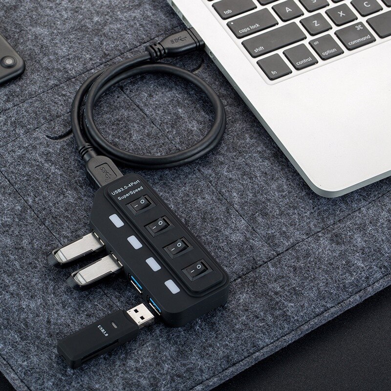 USB Hub 3.0 Splitter,4 Port USB Data Hub with Individual LED Lit Power Switches for Computers