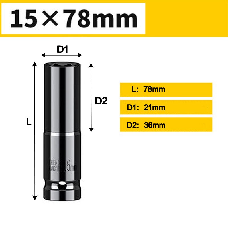 Standard 8~32mm Socket Wrench Set Tool 1/2&quot; Drive Adapter Spanner Converter Reducer Electric Impact Wrench Socket Sets: 15 X 78mm