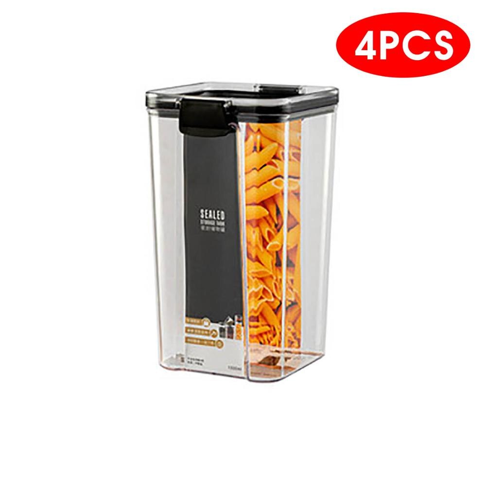 700/1300/1800ml madopbevaringsbeholder plastikkøkkenkøleskab nudelboks multigrain lagertank gennemsigtige forseglede dåser: 4 stk 1300ml