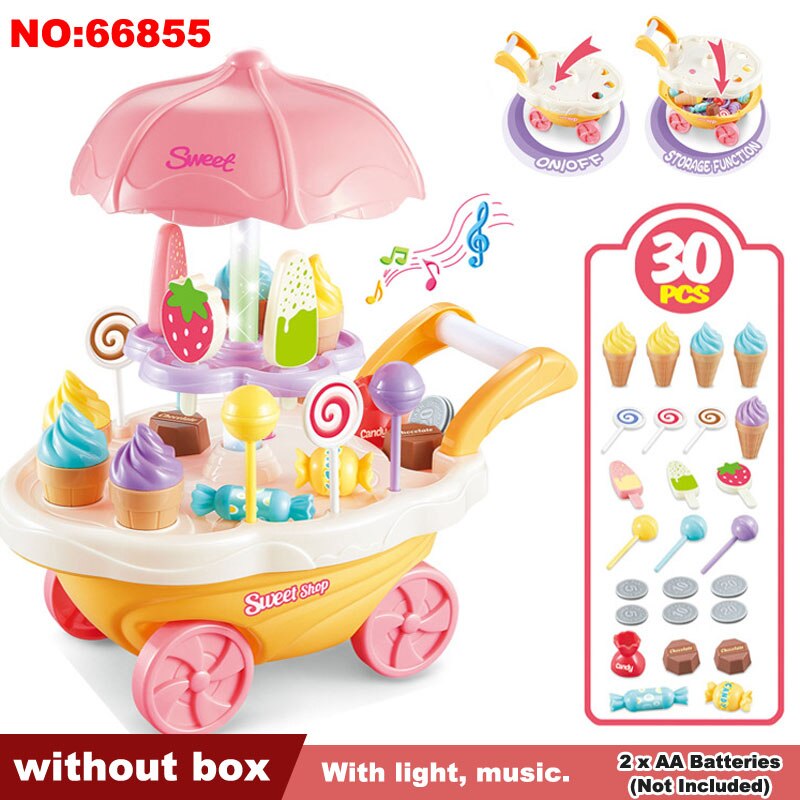 QWZ Pretend Play Kitchen Toys For Children Oyuncak Super Funny Icecream Candy Car With Light Music Rotatable Toy For Girl: 66855 without box