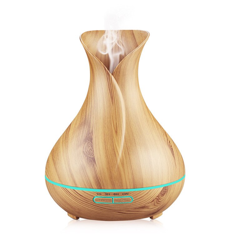 Vase Shape Essential Oil Diffuser 500ML Air Humidifier Wood Grain 7 Color LED Light Ultrasonic Cool Mist Maker Aroma Diffuser: Light Wood Grain / UK