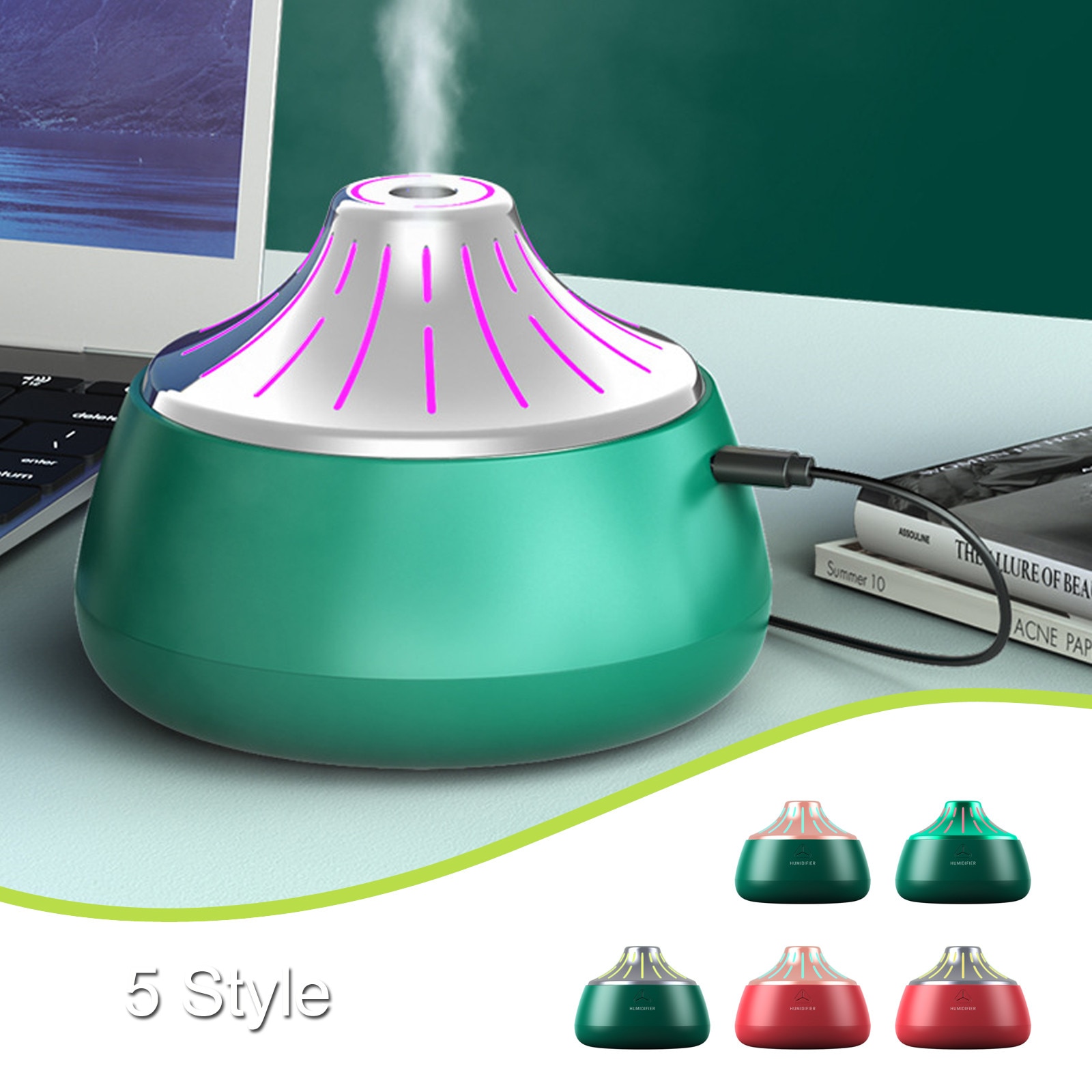 Humidificador de aire eléctrico, difusor de aceites esenciales ultrasónico de grano de madera, minigenerador de niebla Usb para el hogar, luz Led, 4 #