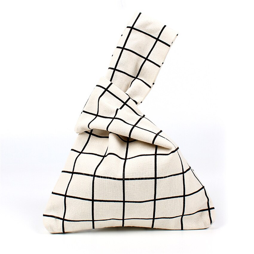 Bolsa de estilo japonés a rayas para la muñeca, bolso portátil con nudo pequeño, bolsa estampada para estudiantes, bolsas delicadas de algodón para el almuerzo, 1 ud.
