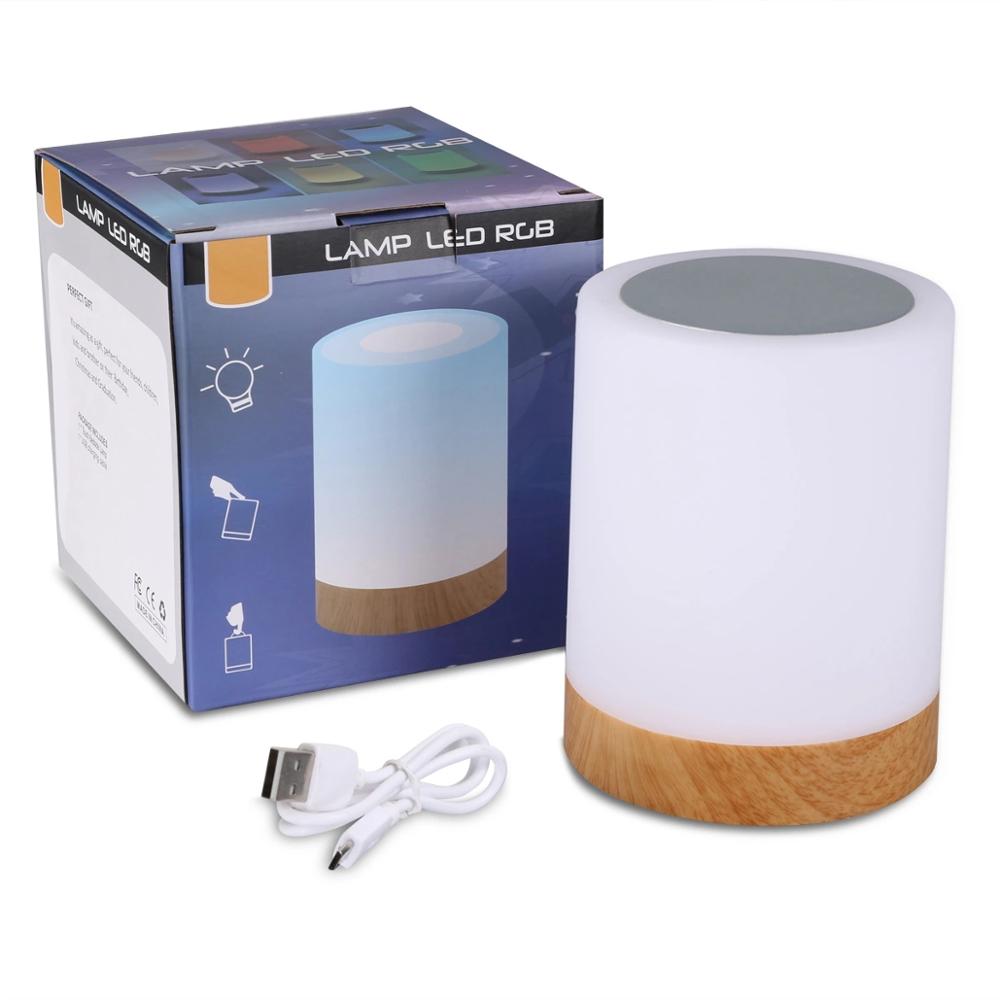 LED stijl Zeven Kleur Creatieve Houtnerf Opladen Kleine Night Lamp Bed Licht Tafellampen Touch Pat Sfeer Verlichting