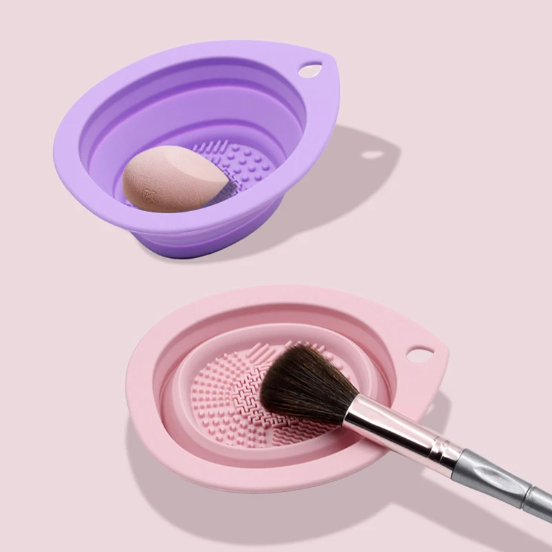 Limpiador de brochas de maquillaje de silicona, cuenco de limpieza de esponjas de polvo plegable, cepillos para sombra de ojos, estera suave de lavado, herramientas de belleza, caja de fregado