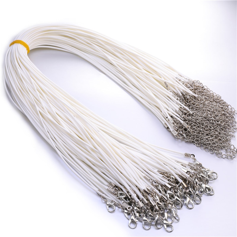 50 sztuk kolorowy skórzany sznur wosk liny łańcuch wosk naszyjnik ze sznurka wisiorek dla DIY Handmade karabińczyk sznurek biżuteria łańcuchy: White