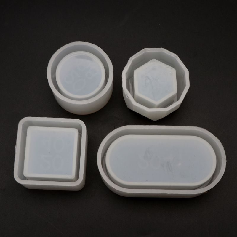 4 Stuks Diy Doos Siliconen Hars Mallen Kit Mini Ronde Vierkante Bloempot Opslag Mold: Default Title