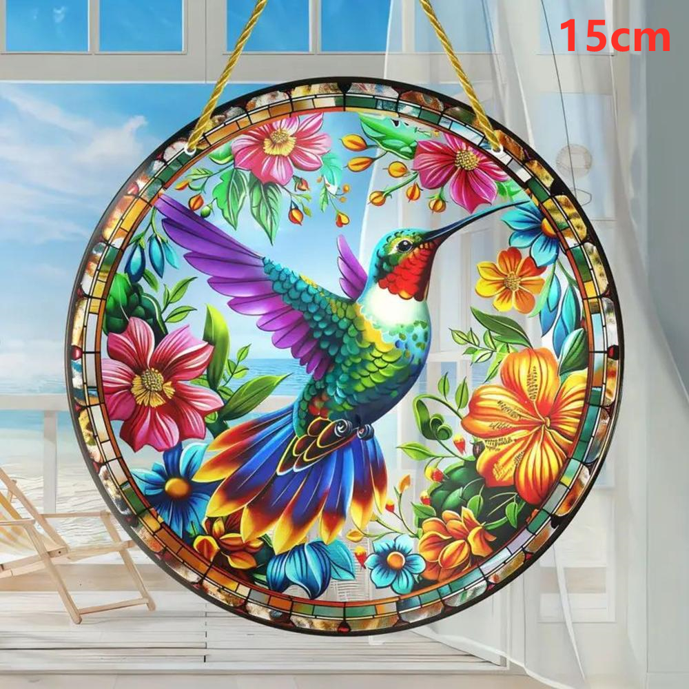 Acrylic Colorful Hummingbird Sun Catcher Rainbow Bird Wind Chimes Crafts Hanging Decor for All Seasons Home Garden Decoration