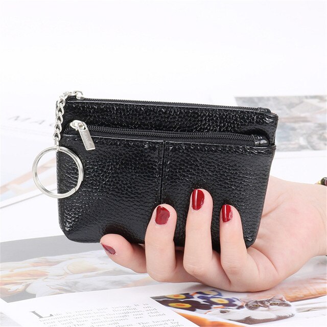 Neue Frauen Brieftasche Mini PU Leder Weibliche Geldbörse Karte Halter Kurze Geldbörse Geldbörsen Kleine Geldbörse Zipper Keychain tasche: Black-Size 1