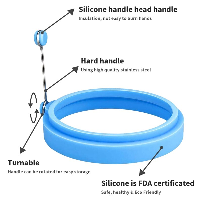 6Pcs Silicone Egg Rings, 4 Inch Egg Ring for Frying Eggs, Egg Mcmuffin Ring, Non Stick Fried Egg Ring Mold, Pancake Ring