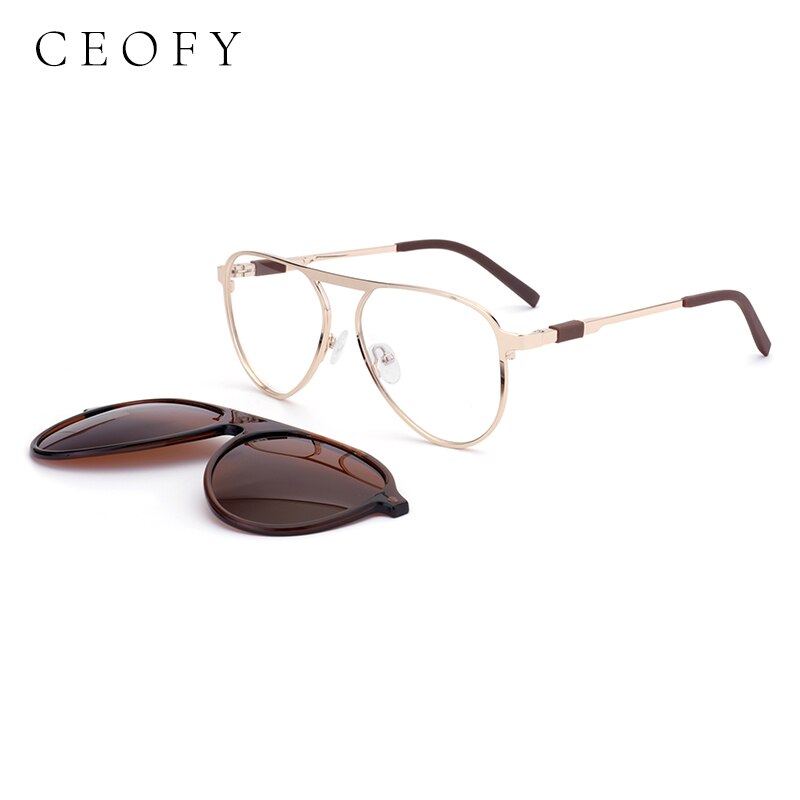 Ceofy Men Aviator Glasses Frame Magnet Clap Polarized Sunglasses Optical Myopia Eyeglasses Frame 39982