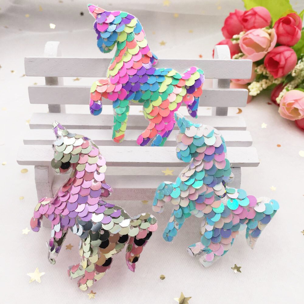 Färgglatt glitter fisk skala paljett vadderat tyg enhörning applikation gör barn hår klipp tillbehör diy hantverk leveranser