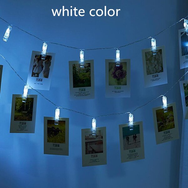 Guirlande lumineuse à Clip pour Photo, guirlande lumineuse à batterie, 20/50led, LED v, pour l'extérieur, décoration de noël, fête, mariage, noël: White / US 110v 5m 20led