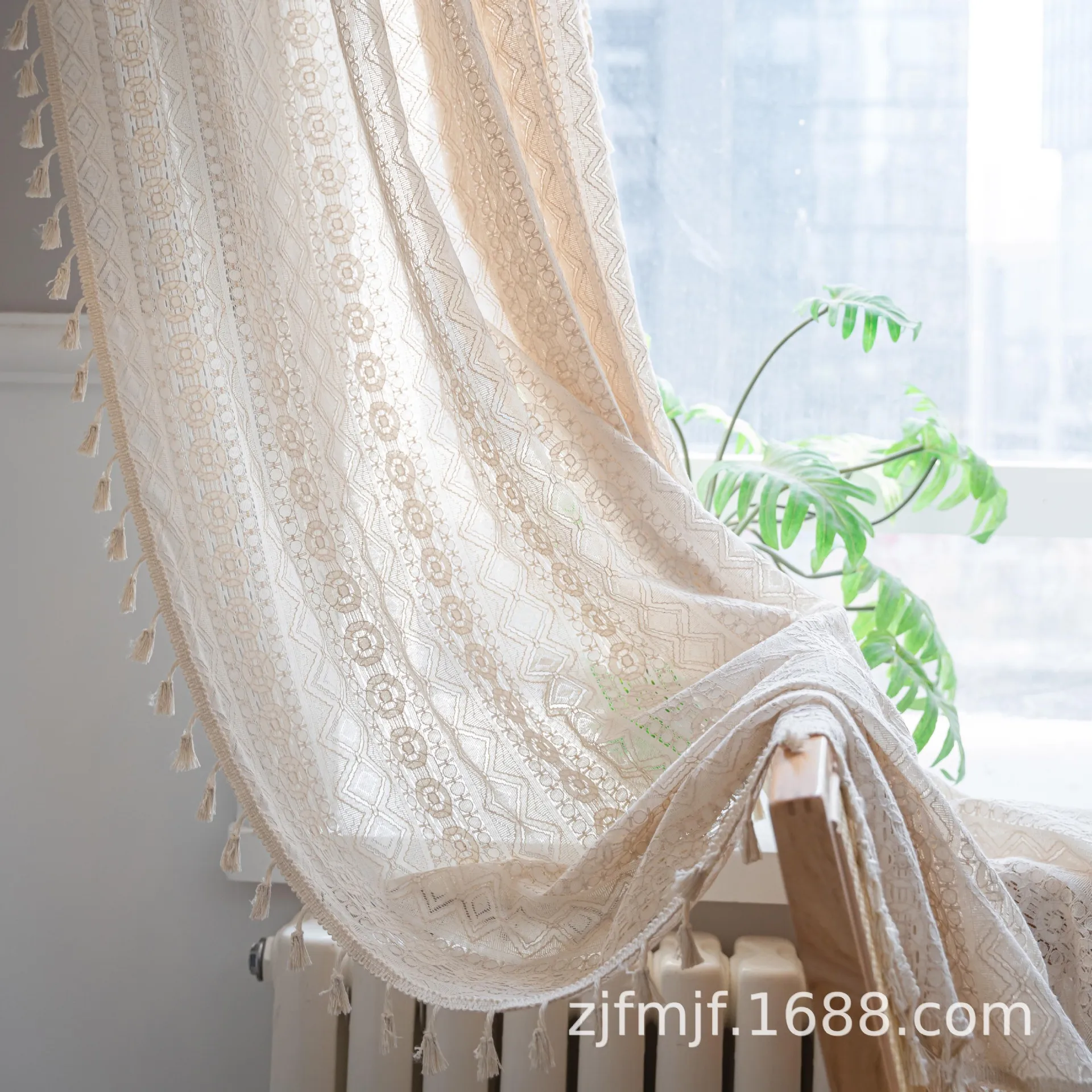 Rideau amissié à franges vintage de style américain, pour chambre à coucher, salon, baie vitrée, petit rideau de fenêtre fini