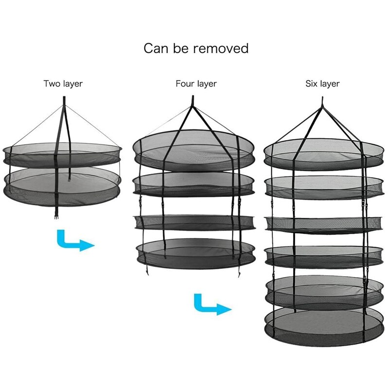 6- Layer Black Mesh Hanging Herb Drying Rack Dry Net for Storage Drying Seeds (3FT 6-Layer)