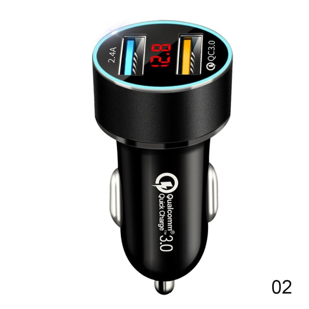 2 Ports Mini Car Charger Dual USB Quick Charger Adapter USB QC3.0 2.4A Metal Charger For Samsung Huawei Android Phone Charger: Black