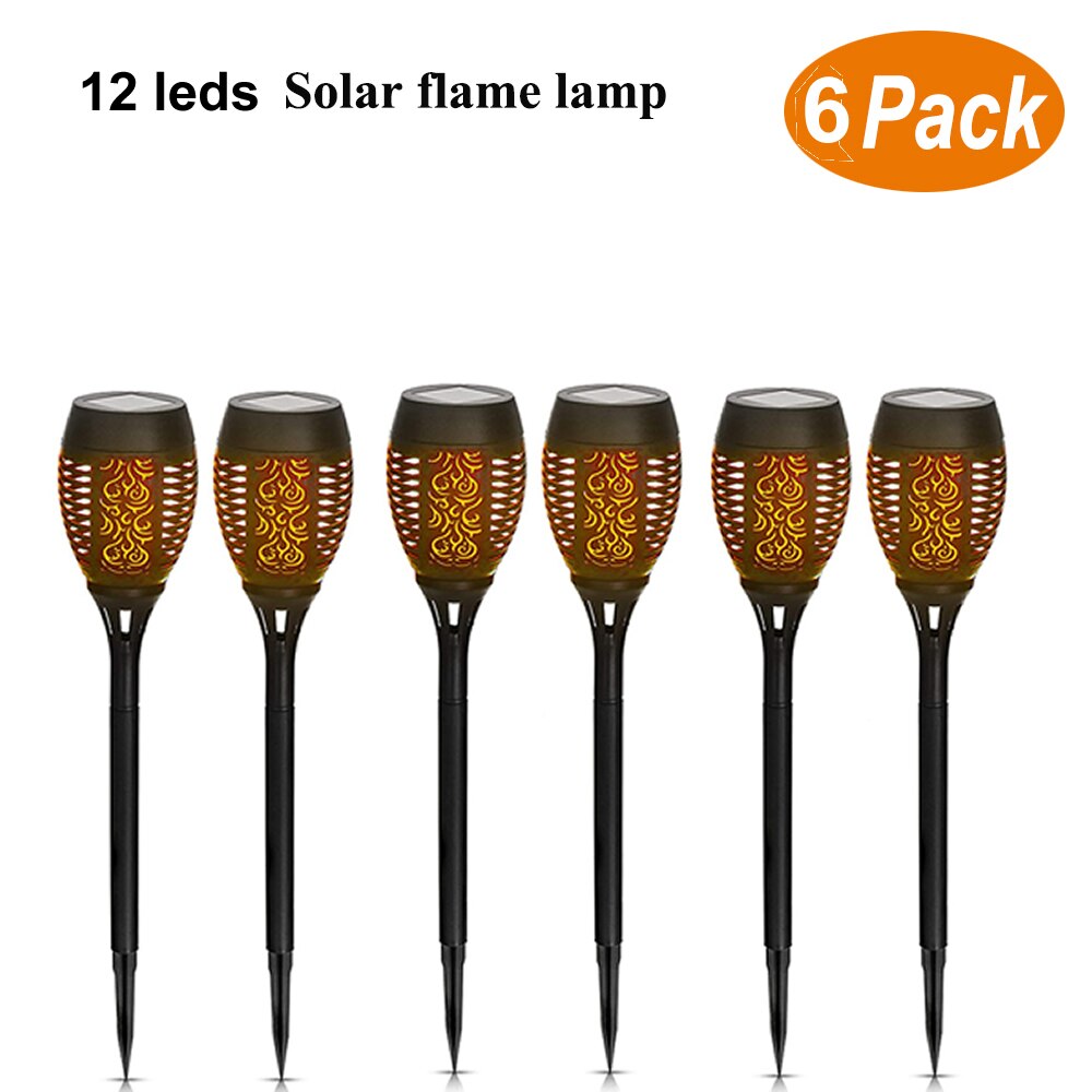 Lámpara LED con efecto de llama Solar impermeable para camino de césped, lámpara con efecto parpadeante romántico, luces LED de fuego para exteriores, decoración de jardín, 33 LED: YX03-12-1M-6pcs