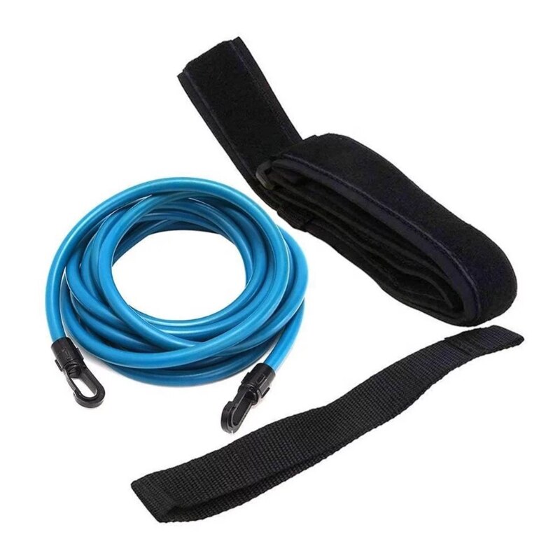 Ceinture élastique de natation statique, 4m, pour adultes et enfants, entraînement à la natation, résistance, attache, noir/bleu/vert/jaune: Blue