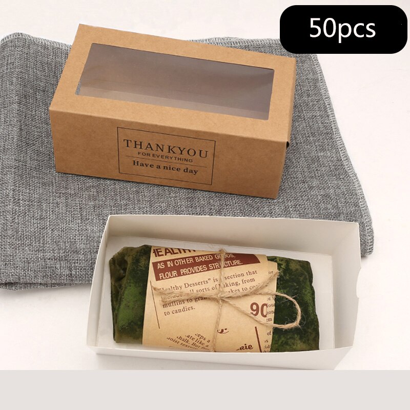 50 stuks kraftpapier taartdozen met venster "bedankt" voor bakkerij, gebak, dessert, koekjesdozen, verpakking voor feestbenodigdheden: 05