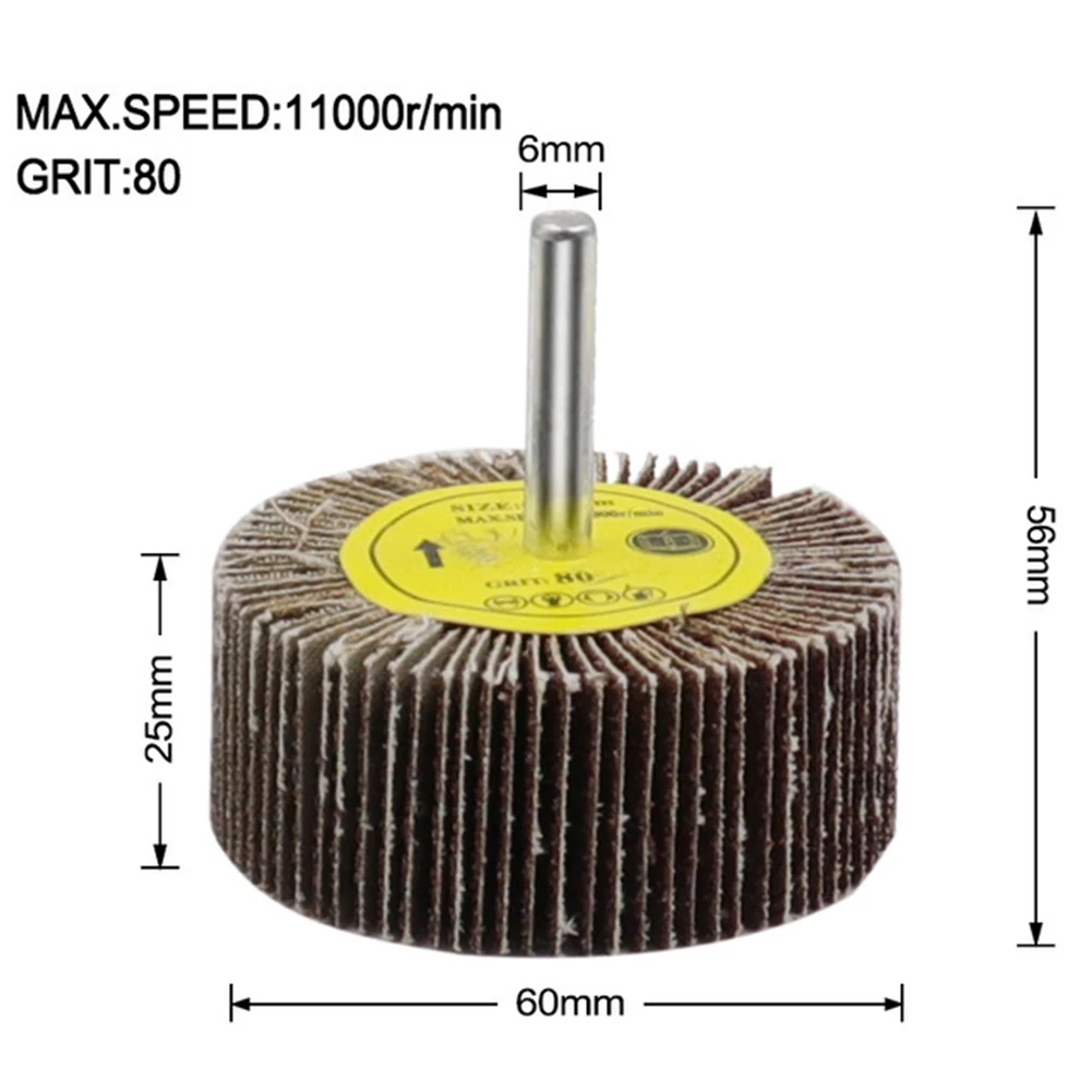 Ruedas de pulido con solapa de lijado, disco de lijado, papel de lija, vástago de 6mm, cabezal de muela abrasiva de grano 80 para herramienta rotativa, 1 ud.: Grey
