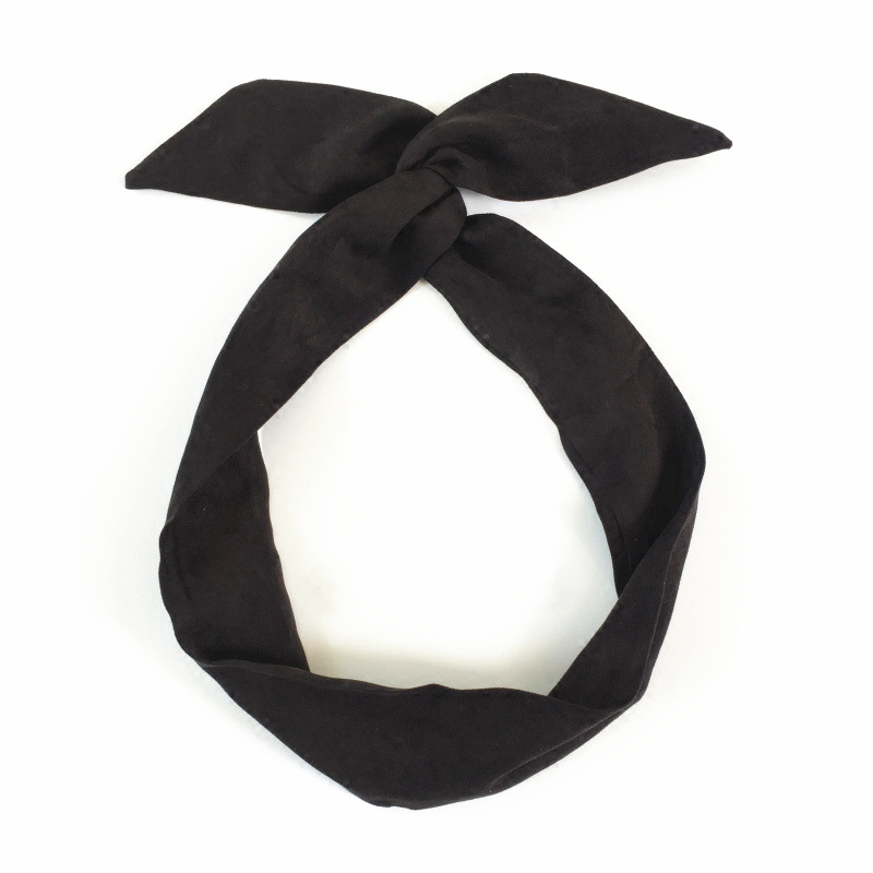 Ruban d'oreille de lapin en daim de couleur unie pour femmes, bandeau pour cheveux, nœud papillon croisé, écharpe en fil métallique, accessoires pour cheveux pour filles: Black