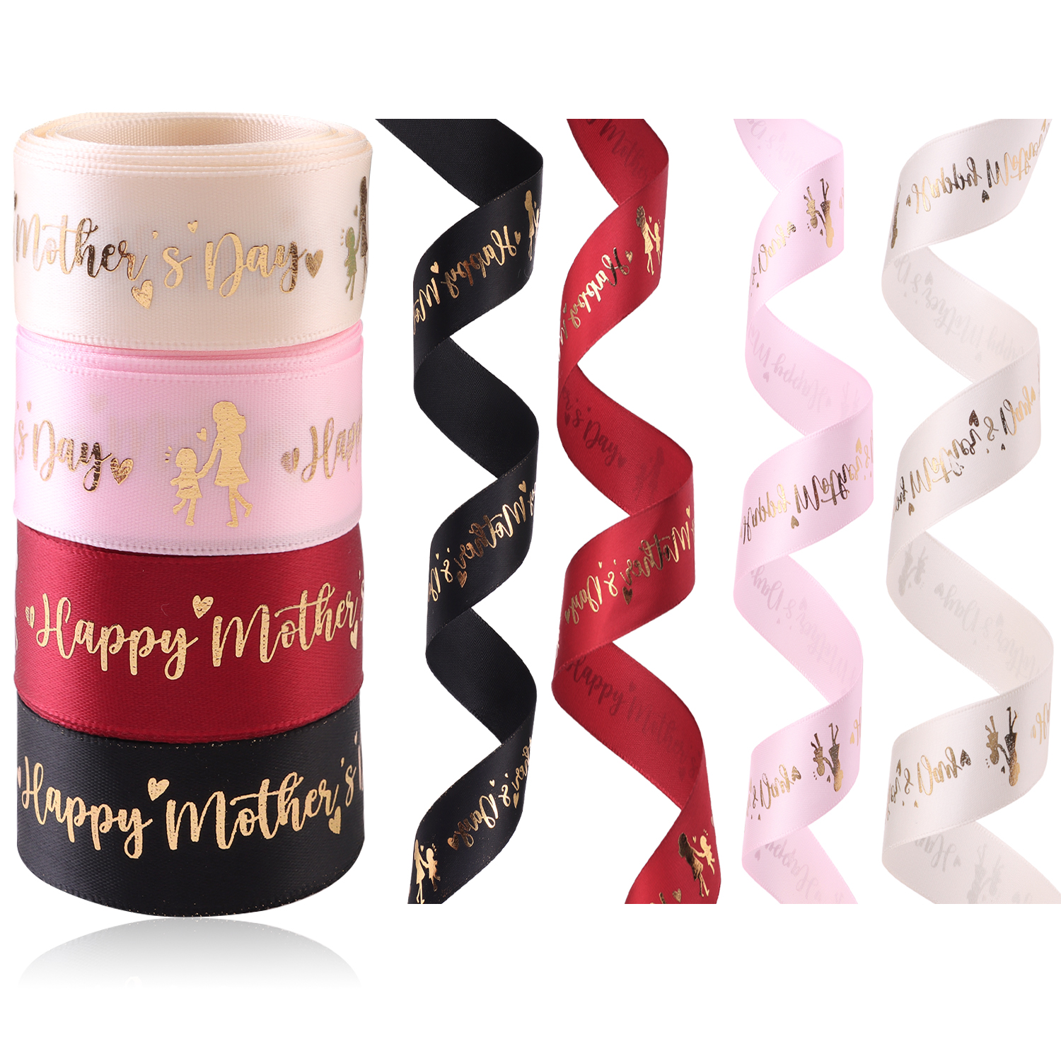 Ancho: Cinta acanalada de 16 mm con letras impresas de una sola cara "Feliz día de la madre", cinta decorativa para de embalaje de para el día de la madre