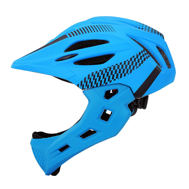 LED Kids Full Face Mountain Bike Helmet Balance Bike Sports Safety Kids Full Covered Helmets Downhill Scooter BMX Child 42-52CM: blue black