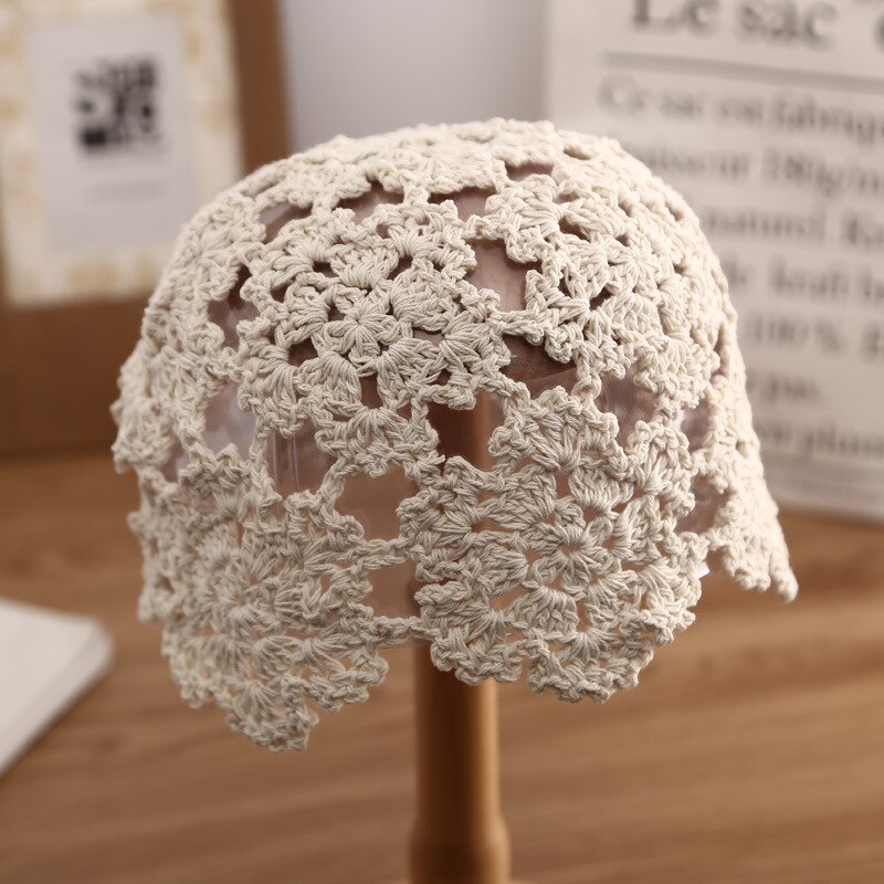 Bonnet Vintage en Crochet pour femmes, motif floral tricoté, Skullies, rétro, printemps été, ZZ-384: 2