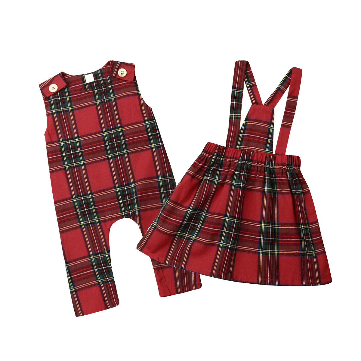 Nuovo 0-5Y bambino Sorelle Della Ragazza Di Natale Pagliaccetto fionda Vestito Da Partito Del plaid di Natale vestito