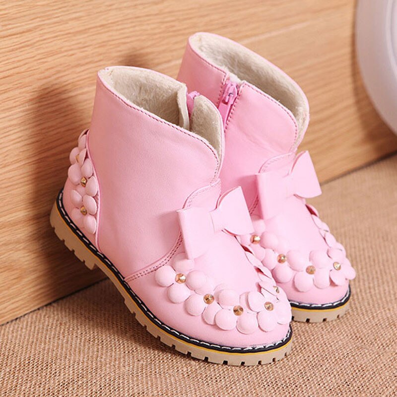 Herbst-Winter-kinderstiefel, wasserdichte pu-stiefel für mädchen, 3-8t flache freundlicher-schneestiefel, warme mädchenschuhe: Rosa / 11