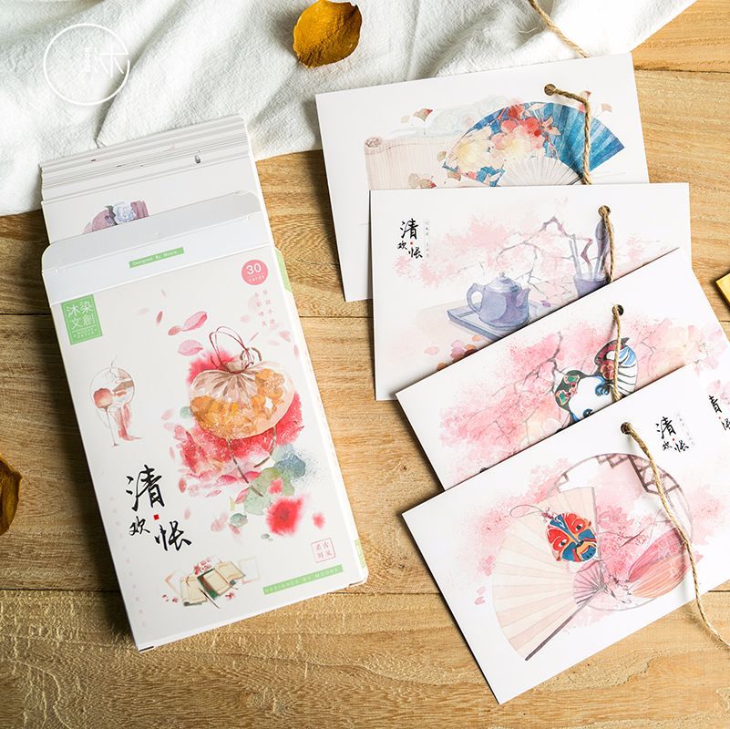 30Sheets/Set Chinese Watercolor Aesthetic Series Postcard/Greeting Card/Message Card/Birthday Letter Envelope Card