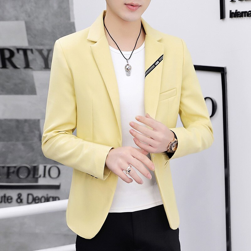 Ternos masculinos coreano magro ternos de negócios primavera e outono jaquetas masculinas casuais único ocidental moda masculina na moda bonito pequeno: Bege / M