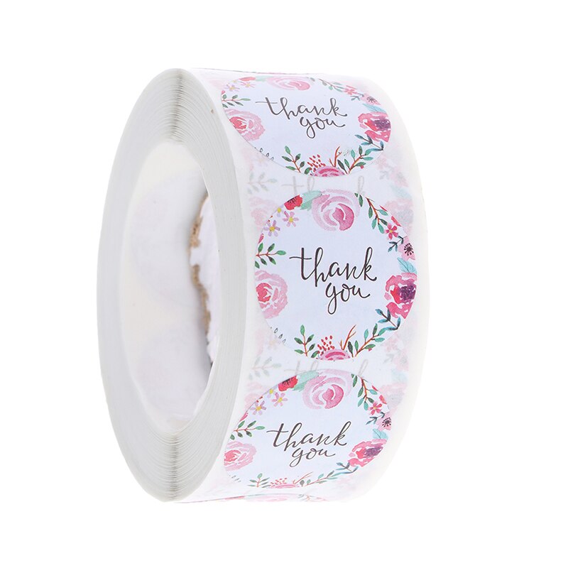 500 etiketten/rol ''bedankt'' stickers zegellabels bloemen briefpapier stickers
